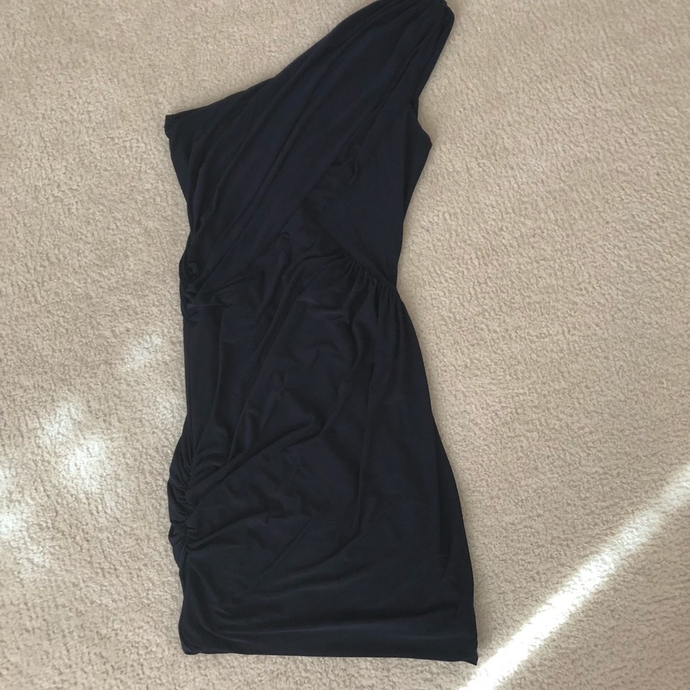 Nordstrom one shoulder ruched navy blue dress